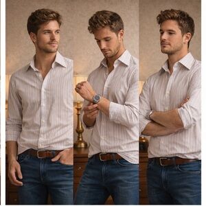 Yves Saint Laurent Beige Striped Casual Shirt